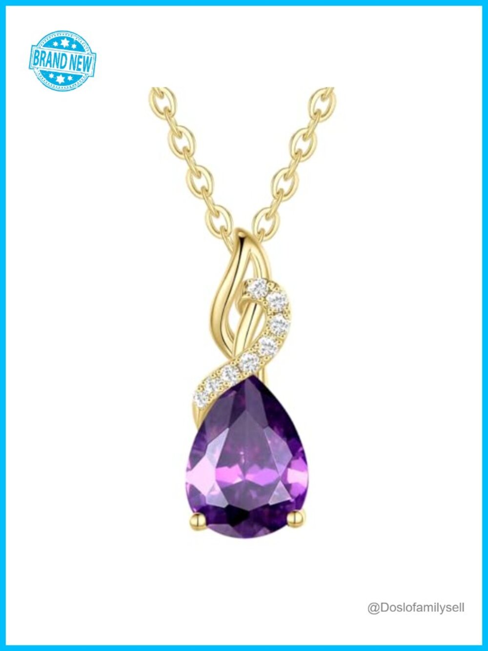 14K Solid Yellow Gold Teardrop Birthstone Diamond Pendant Necklace
